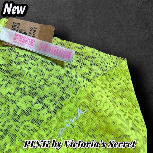 New PINK by Victoria’s Secret Allover Lace Cheekster – Neon Yellow, Size L - Picture 3 of 4
